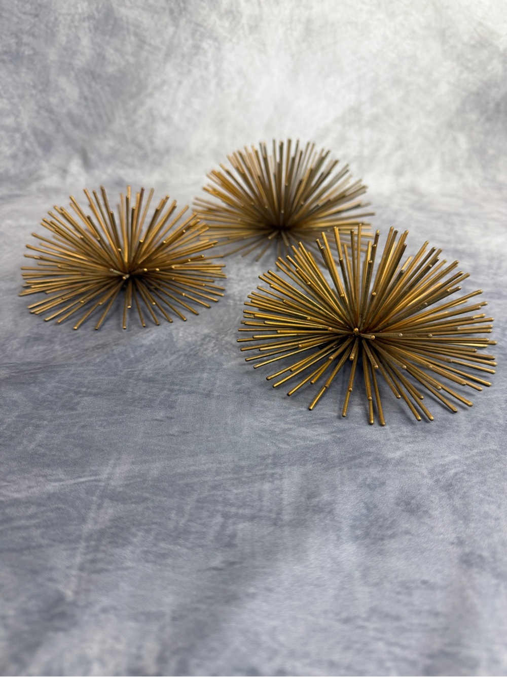 Atomic Starburst Metal Sea Urchins Wall Hangings MCM Decor Gold Black Set of 3